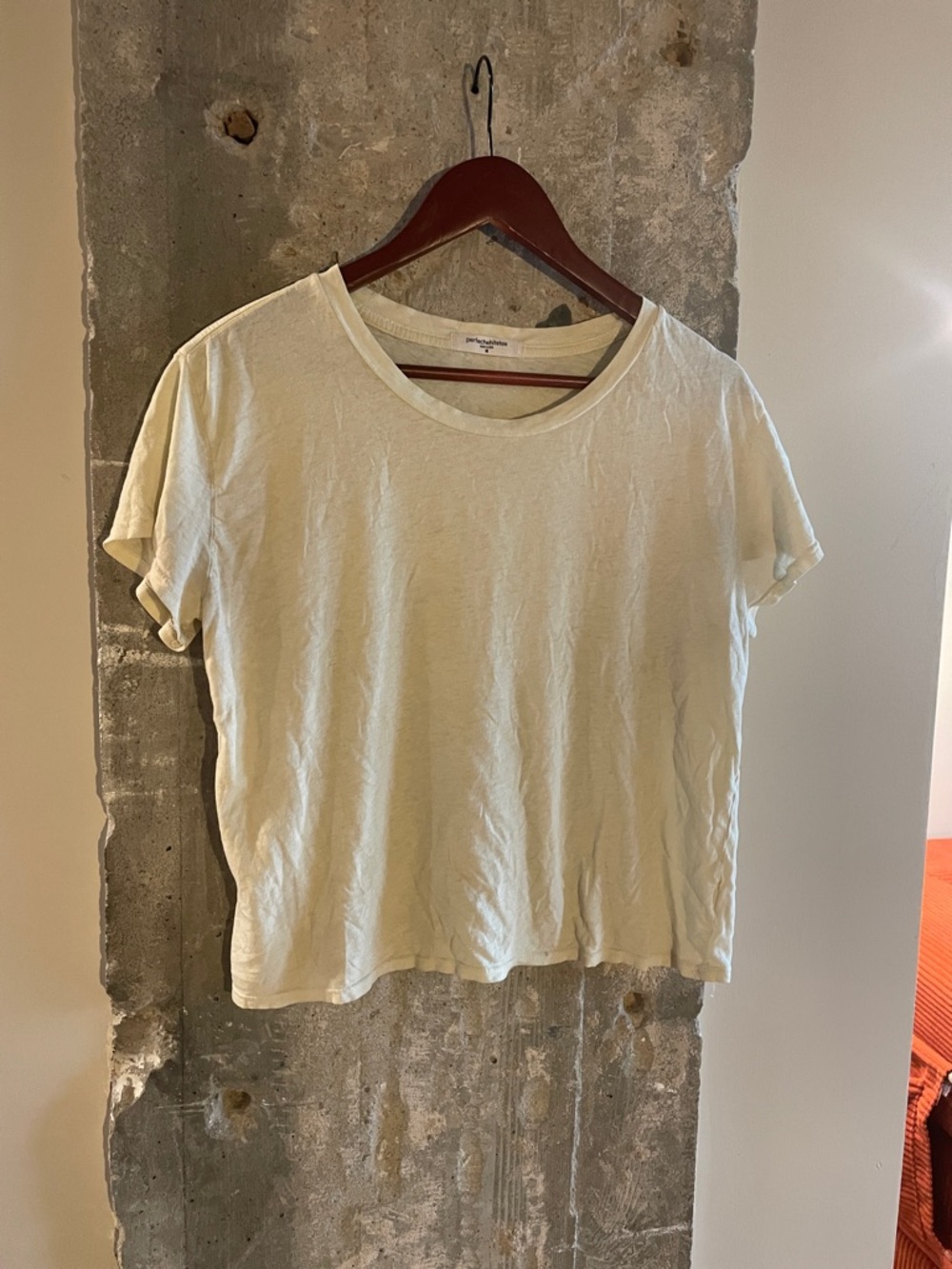 100% Cotton Everyday Women's Crewneck Tee in Light Cream - perfectwhitetee brand